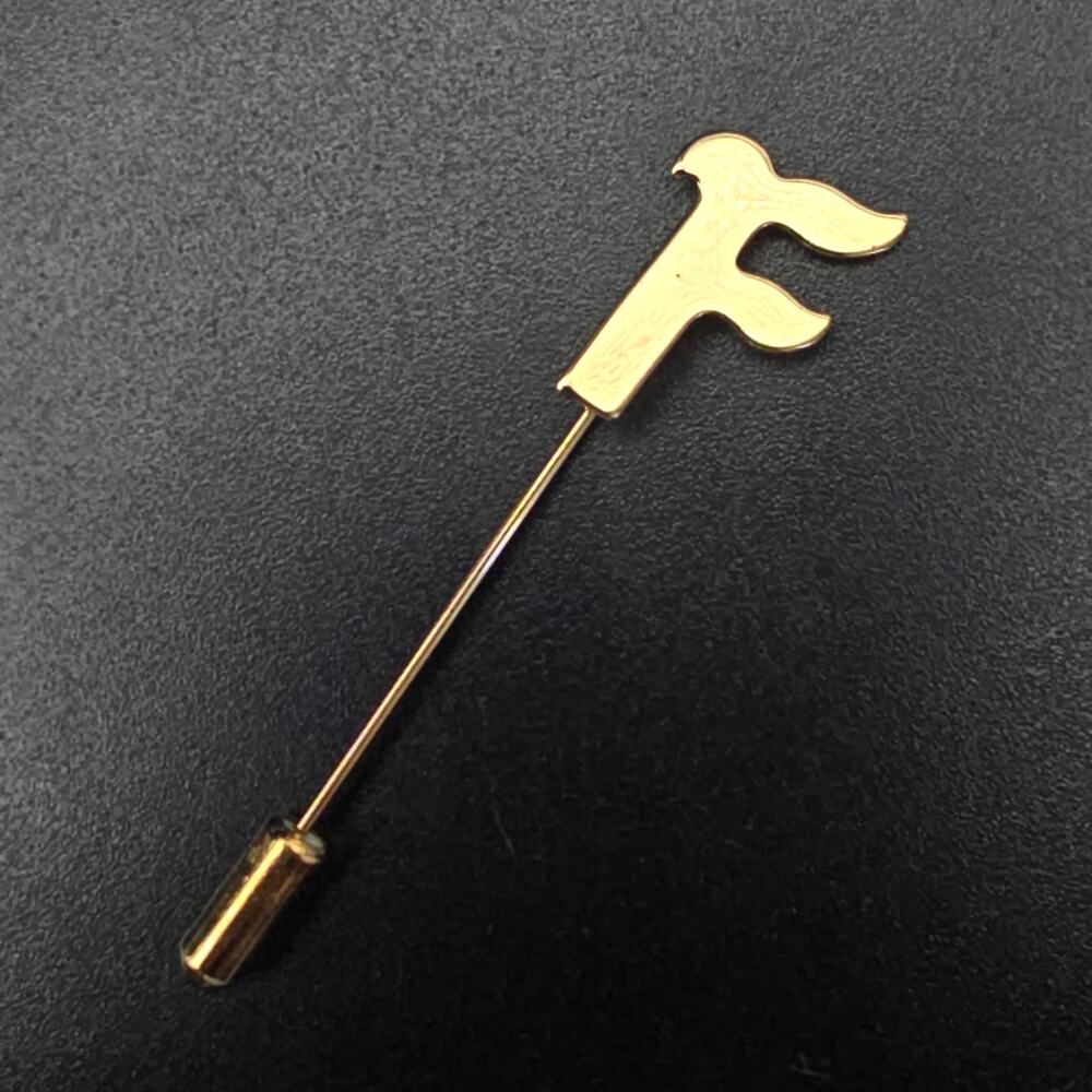 Gold Tone Letter F Stick Pin Hat Pin Initial Monogram Vintage Classic Timeless